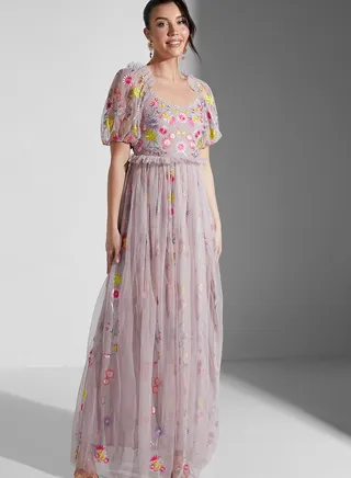 Blush Floral Embroidered Maxi Dress