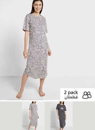 2 Pack Cotton Rich Animal Print Nightdresses
