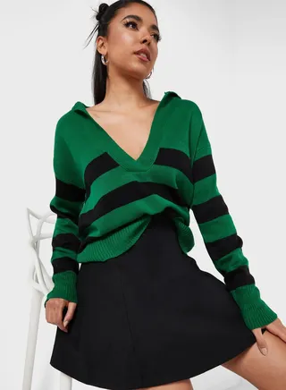 Stripe Detail Sweater With Collar