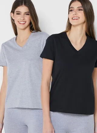 2 Pack Essential V Neck T-Shirt