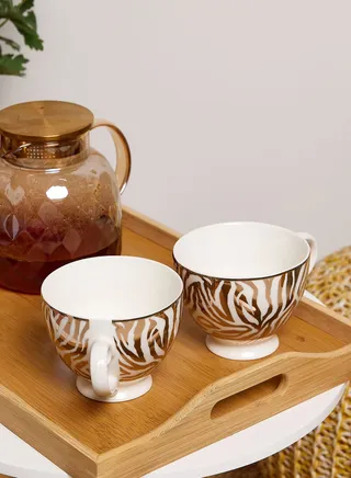 Porcelain Footed Mug Zebra Print Gold Set Of Two
