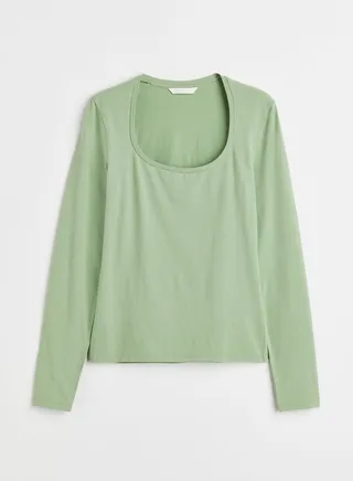 Deep Neck Knitted Top