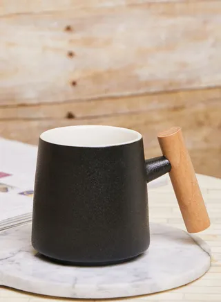 Black Mug With Wooden Handle