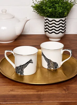 11Oz Fine Bone China Mug - Giraffe Set Of Two