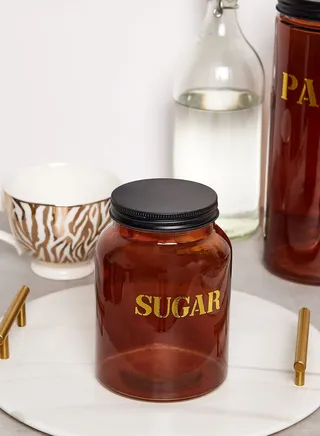 15Cm Glass Storage Jar 'Sugar' - Vintage Amber Gold