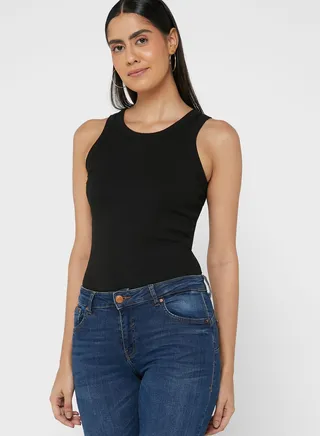 Round Neck Ribbed Tank Top