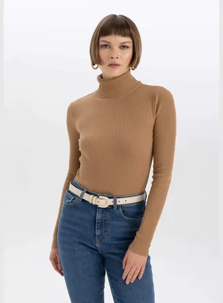Woman Turtle Neck Long Sleeve Tricot Pullover