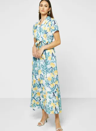 Tie Detail Printed Dress