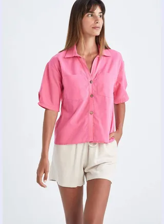 Oversized Fit Linen Look Long Sleeve Shirt