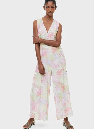 Floral Print Tie Detail Jumpsuit