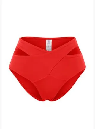 Red Cut Out/Window High Waist Bikini Bottom
