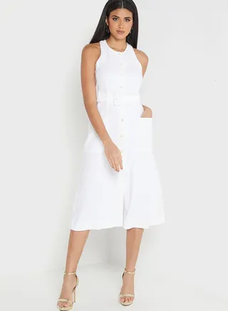 Halter Neck Button Detail Dress