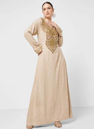 Embellished V- Neck Jalabiya