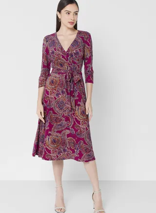 Surplice Neck Tie Detail Dress