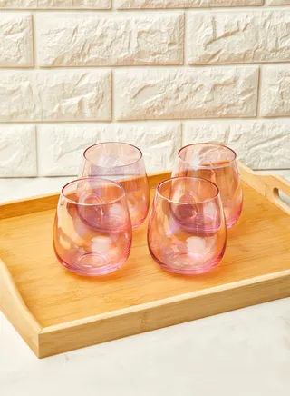 Set Of 4 Pink Frosted Deco Tumbler Glass
