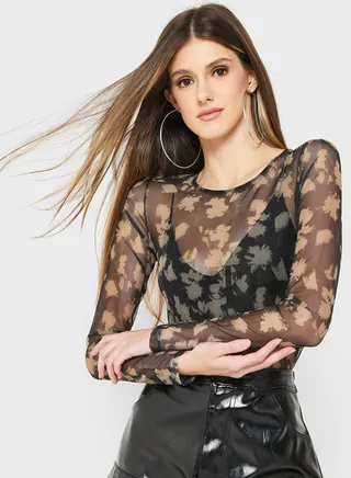 Mesh Detail Floral Print Body