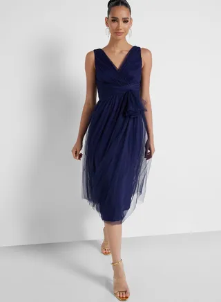 Surplice Neck Tie Detail Dress