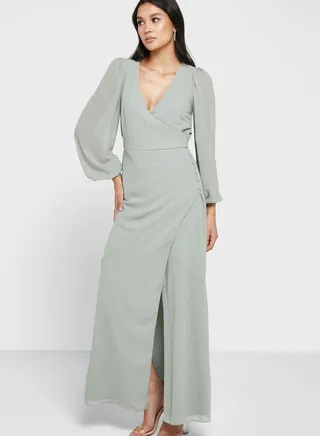 Surplice Neck Wrap Dress