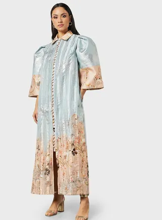 Floral Printed Button Detail Kimono