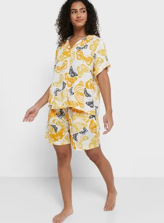 Printed Buttoned Down Short Set