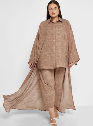 Button Detail Shirt & Abaya Set