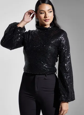 Puff Sleeve Sequin Top