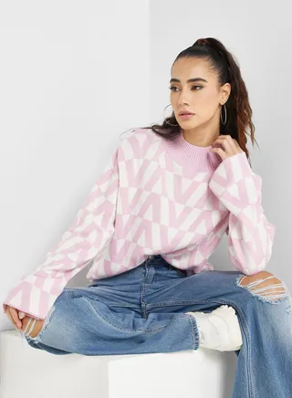 Turtle Neck Jacquard Sweater
