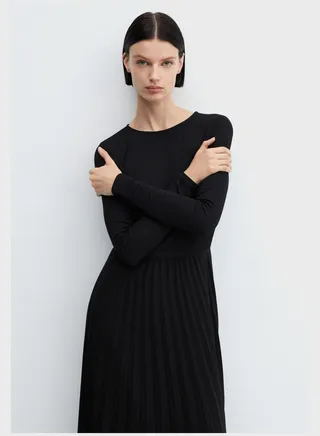 Plated Crew Neck Dress