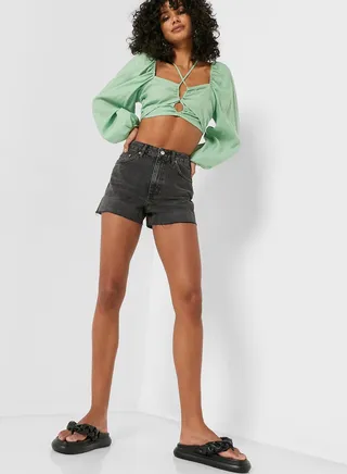 A-Line Recycled Cotton Blend Mom Shorts
