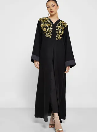 Embroidered V-Neck Abaya