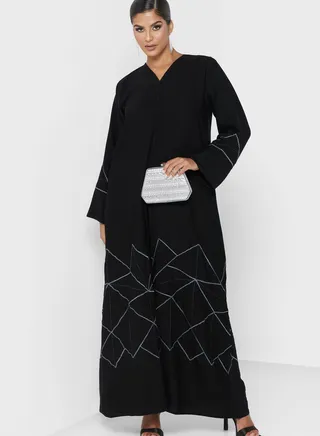 V-Neck Embellished Abaya