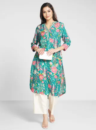 V-Neck Printed Kurta