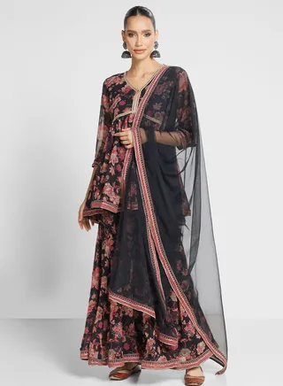 V-Neck printed Shrara suit set