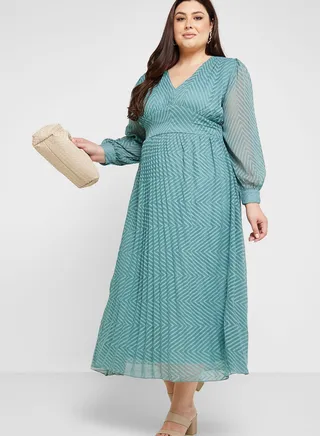 Semi Pleated Fit & Flare Dress