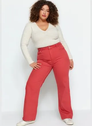 Coral High Waist Wide-Cut Jeans TBBAW24CJ00015