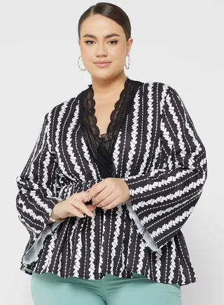 Lace Detail Printed Peplum Top