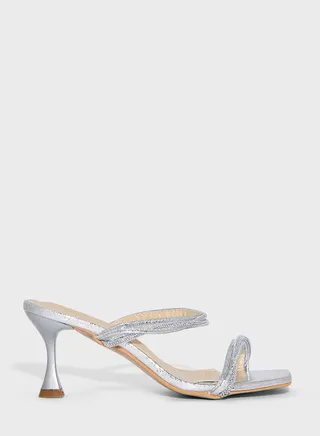 Strappy Embellished Heeled Mule