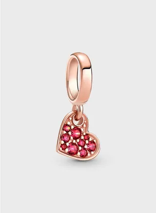 Red PavÃ© Tilted Heart Dangle Charm
