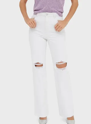 Distressed Straight Jeans