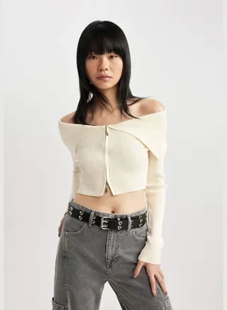 Woman Slim Fit Long Sleeve Tricot Cardigan