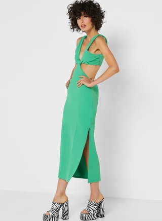 Plunge Neck Cut Out Detail Dress