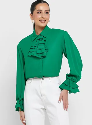 Ruffle Collar Detail Top
