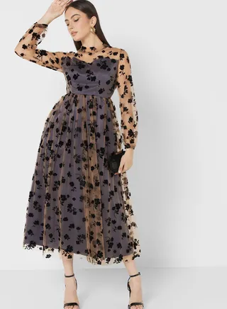 Textured Tulle Overlay Dress