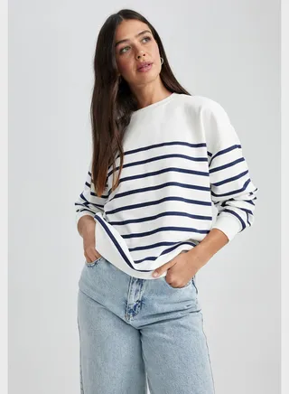 Crew Neck Stripe Detail Sweashirt