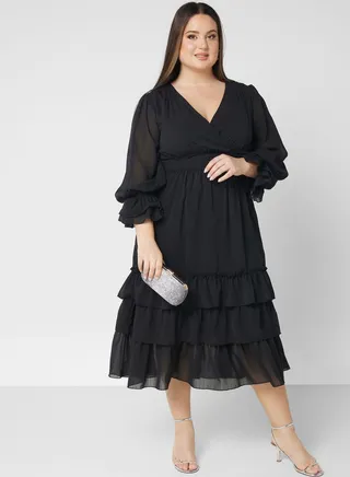 Tiered Frill Detail Belted Dress