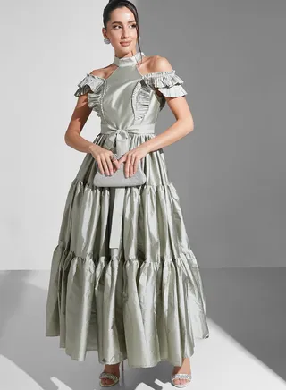 Zena Louay Cold Shoulder Tiered Dress
