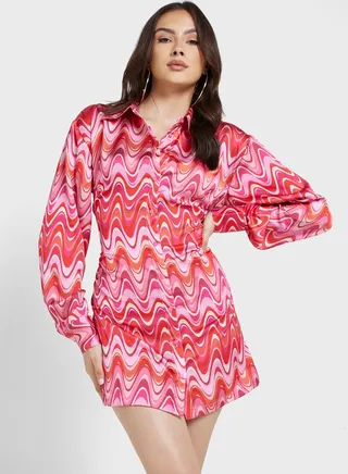 Printed Button Detail Dress