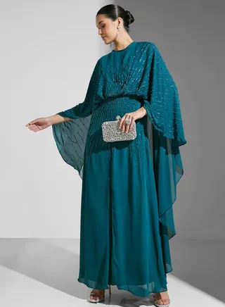 Flared Sleeve Cut Out Back Dress