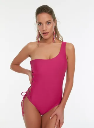 One Shoulder Tie Detail Swimsuit