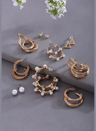 Pack of 6 Gold Plated Stylish Earrings